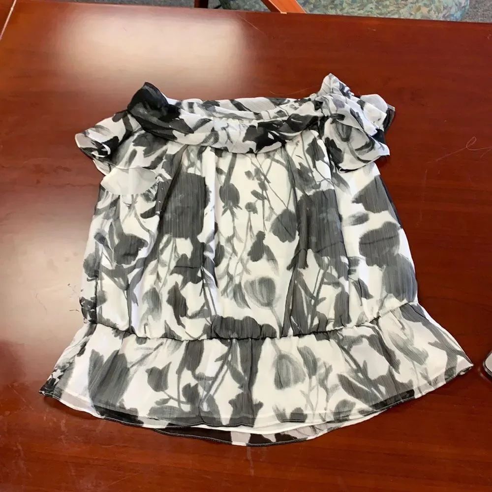 Nine West Y2K Black & White Water Color Blouse sz XL
